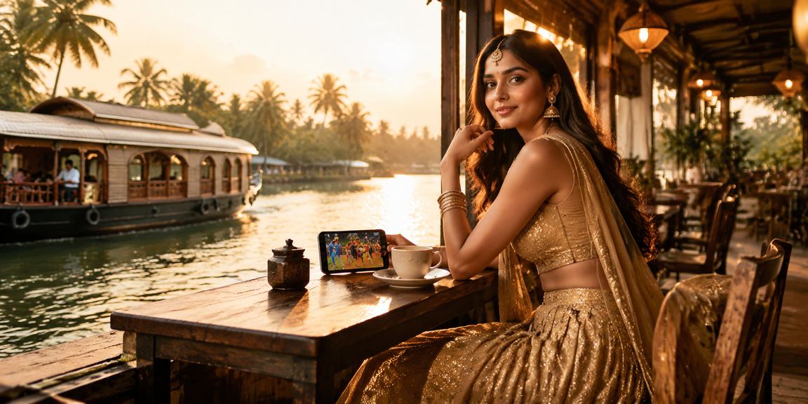 Scenic Kerala backwaters with cricket betting excitement